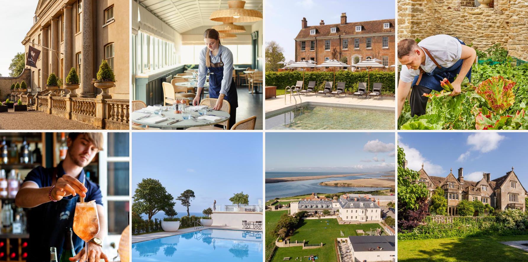 Montage of hotels and people working